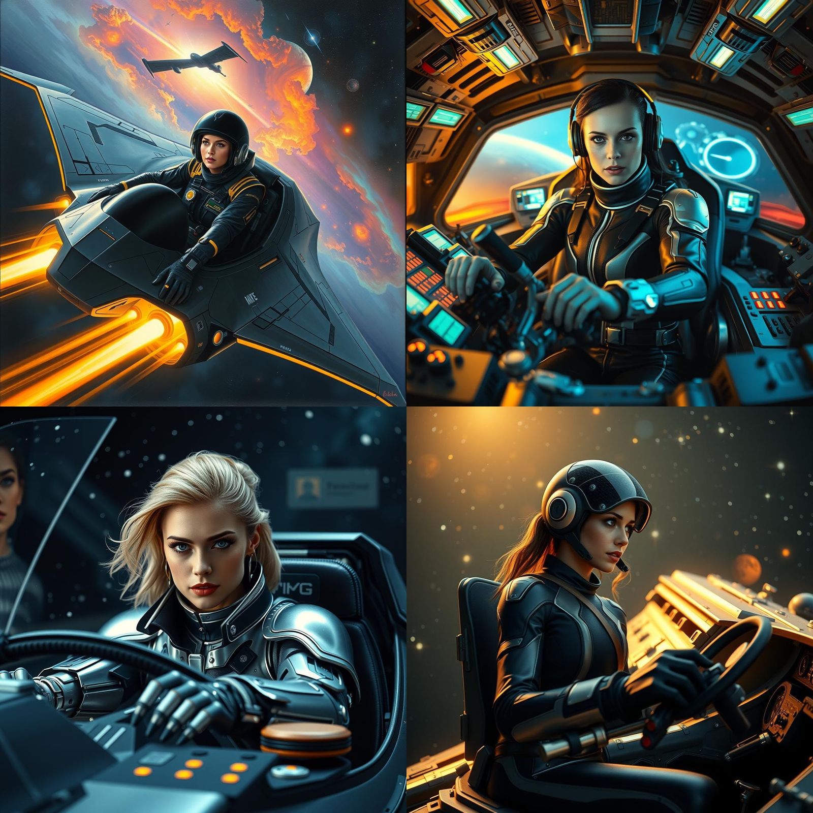 Imaginative Spaceship Piloting Woman on Space Adventure