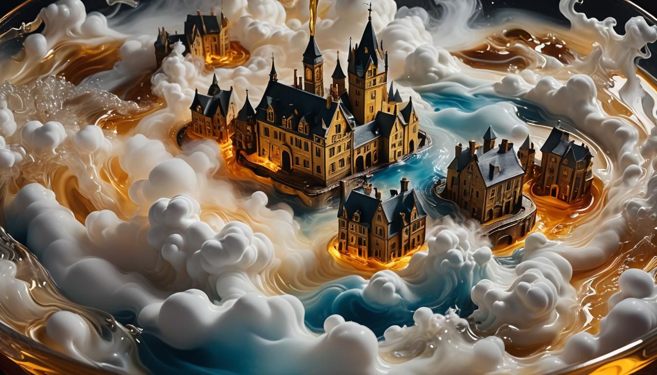 Surreal Cityscape Swirl in Whiskey Glass