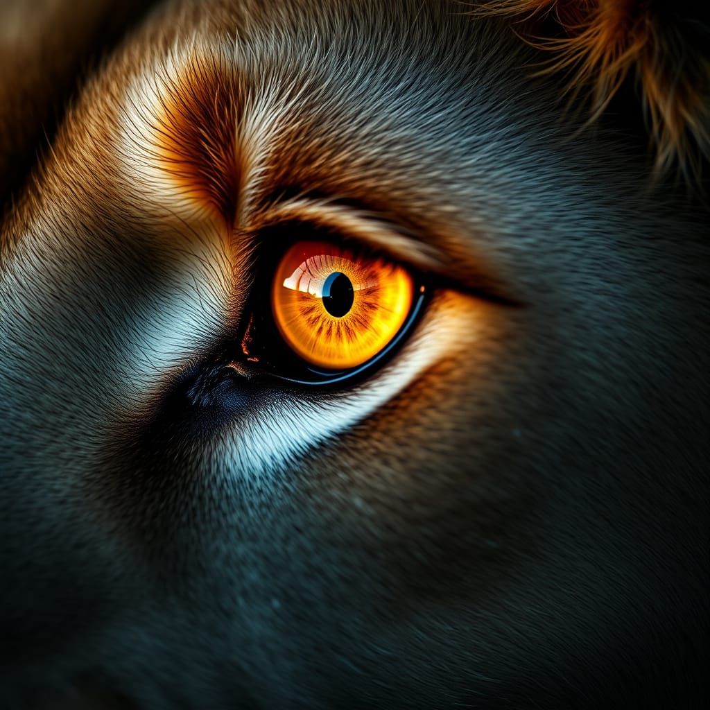 Hyper-Realistic Lion's Eye with Golden Amber Iris