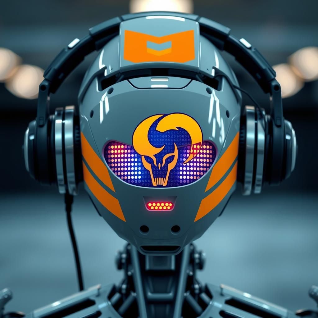 Industrial Droid with Headphones and LED Face