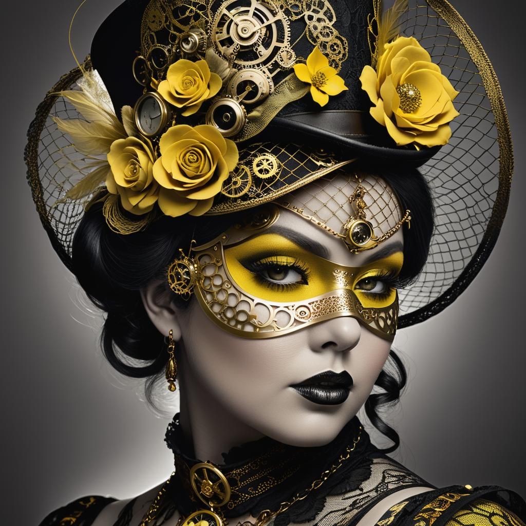 Steampunk Woman with Gold Tattoos and Yellow Lips