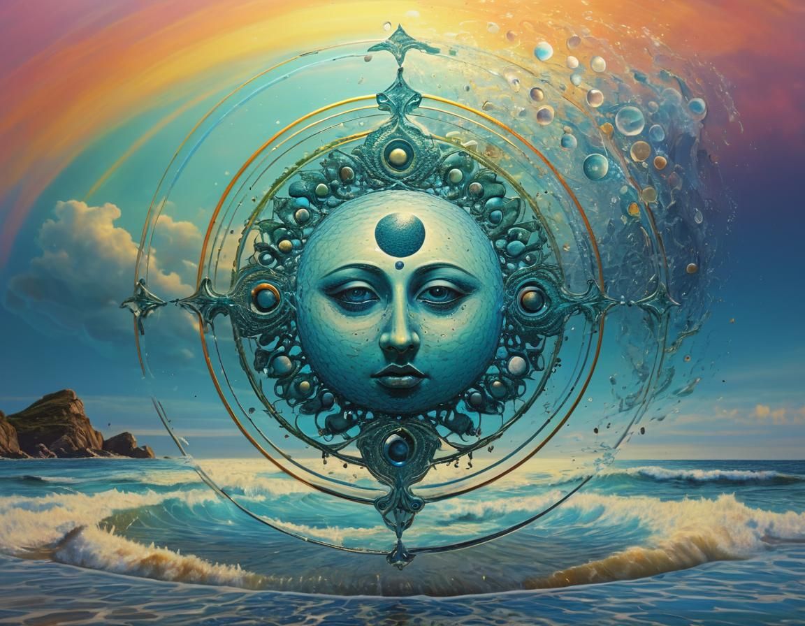 Cosmic Seashore Reunion in Surreal Hyperrealism