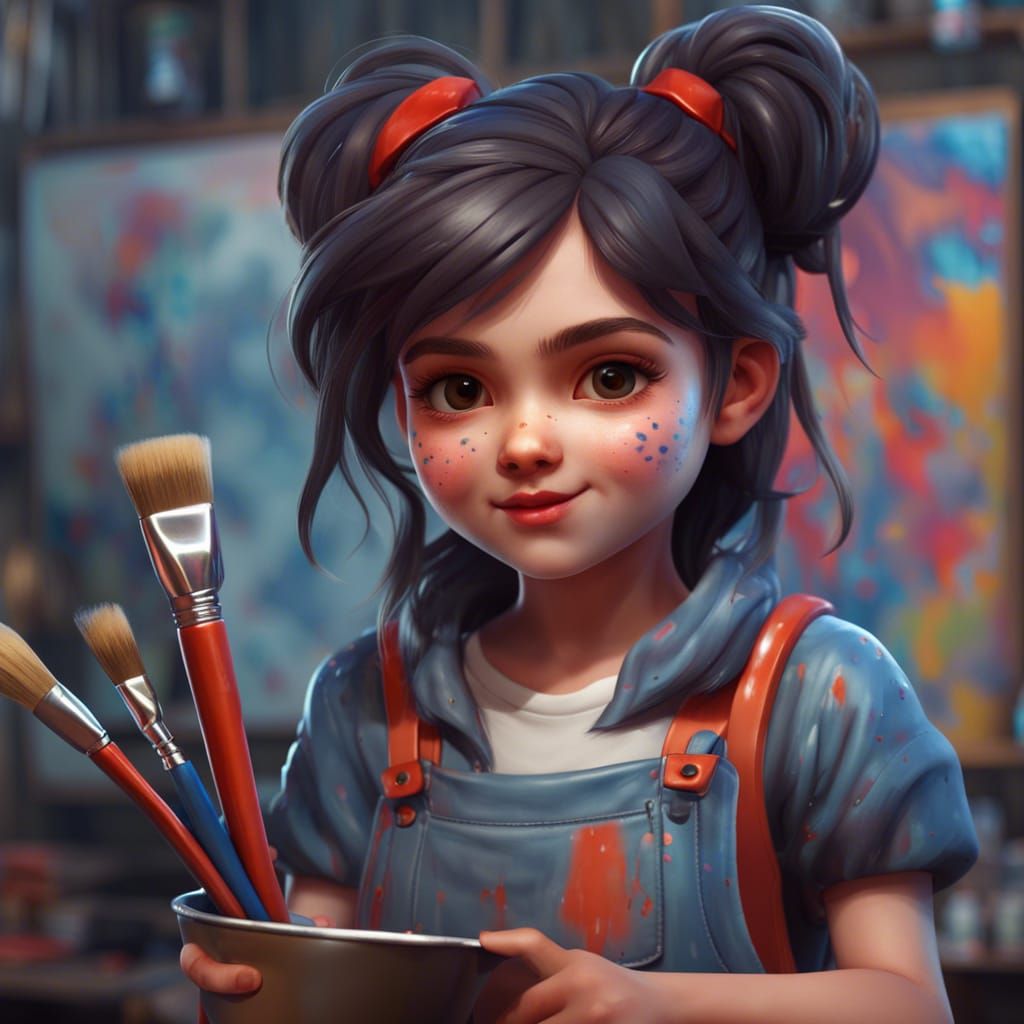 Girl in Overalls: Detailed Matte Painting