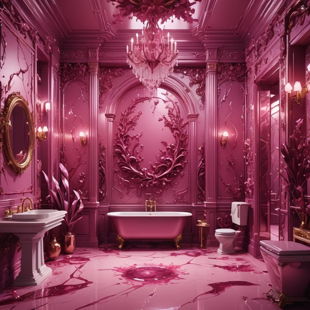 Pink Sapphire Bathroom: Detailed Fantasy Concept Art