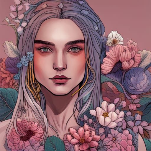 Androgynous Divine Figure in Pastel Paradise