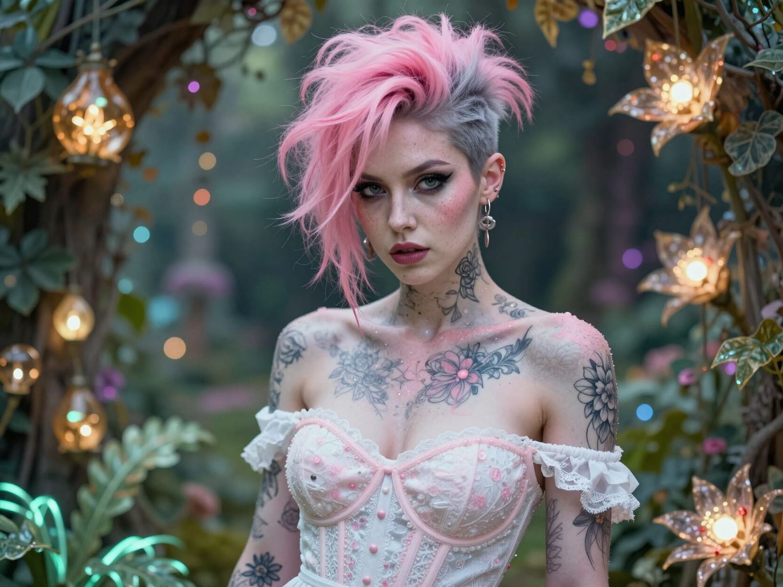 Provocative Emo Punk Woman in Rococo Garden