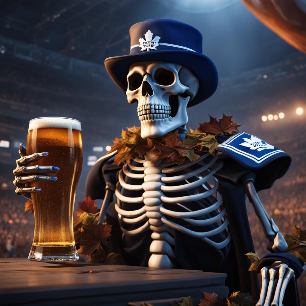 Skeleton in Leafs Jersey: Detailed Fantasy Art