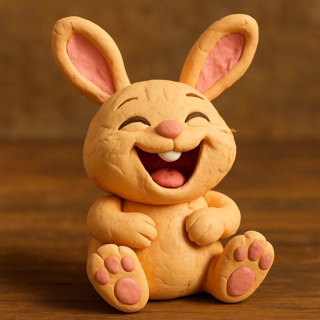 Joyful Plasticine Bunny in Laughter