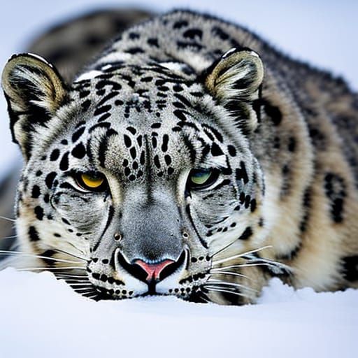 Sinister Snow Leopard in Fantasy Illustration Style