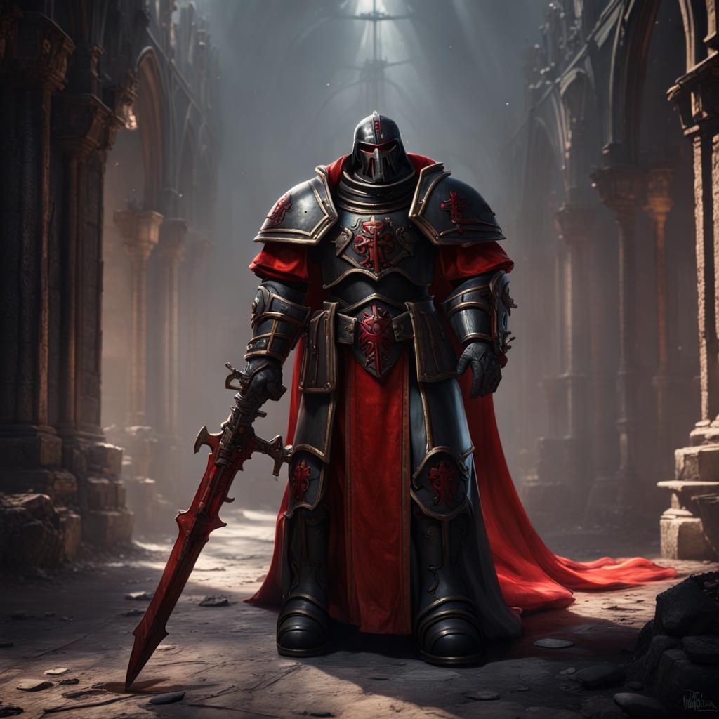 Black Templar Knight in Detailed Matte Painting