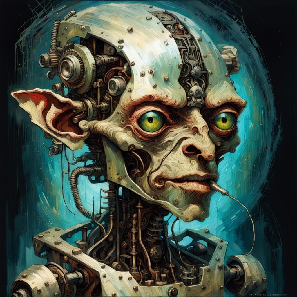 Mechanical Nano Goblin Portrait in Surrealist Style