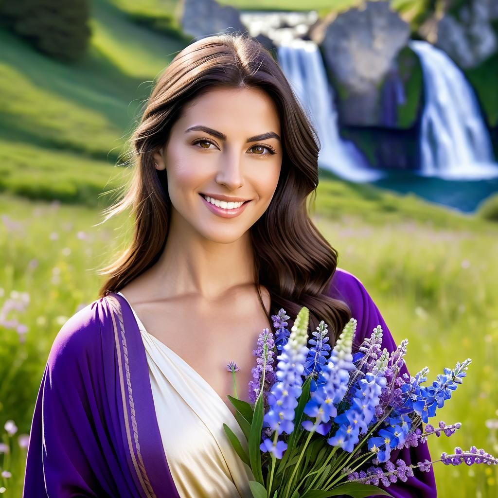 Serene Greek Goddess Portrait in Peaceful Meadow