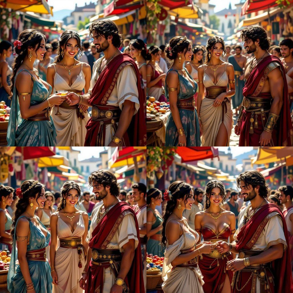 Ancient Greek Marketplace: Hyperrealistic Splash Art