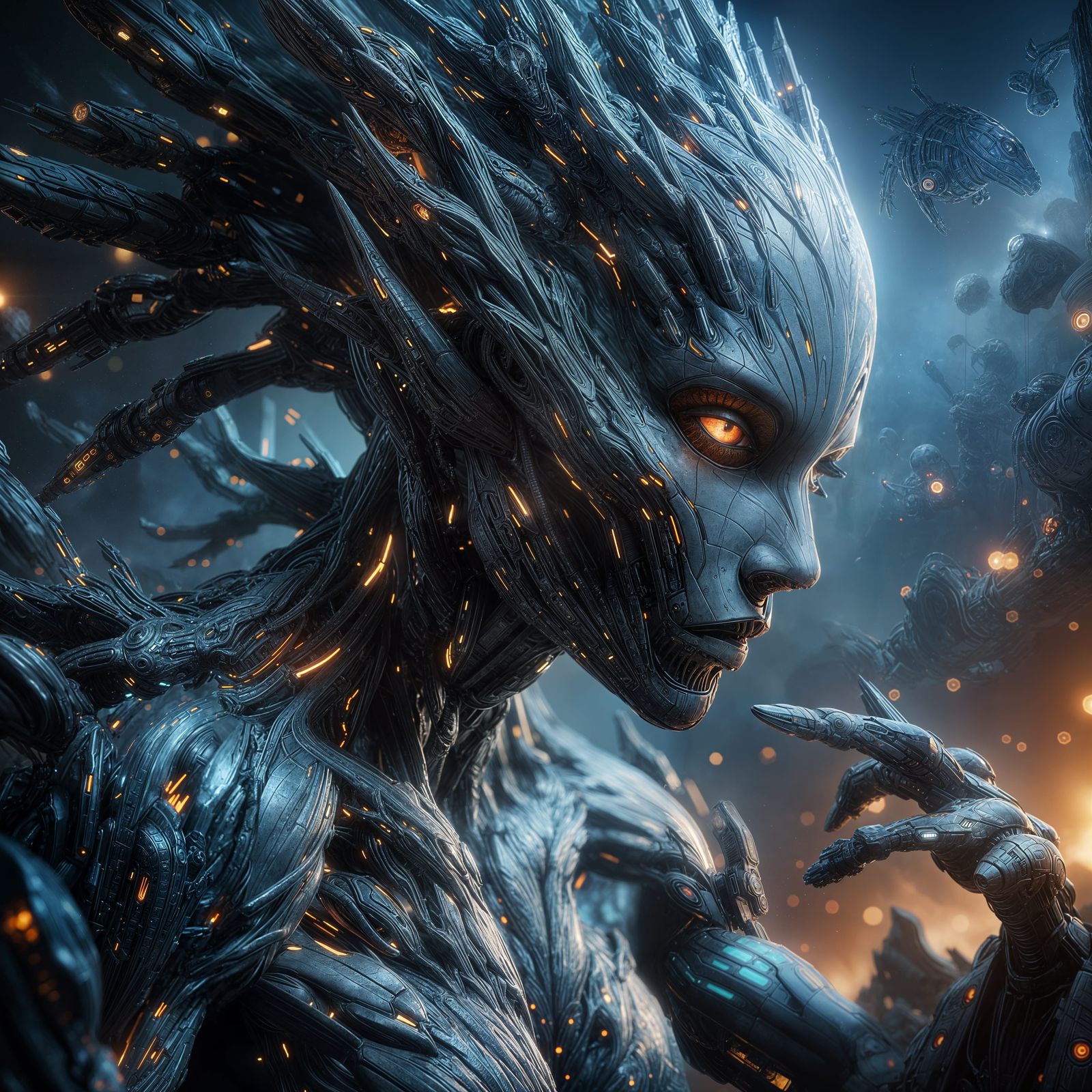 Intricate Alien Mech in Cinematic Sci-Fi Style