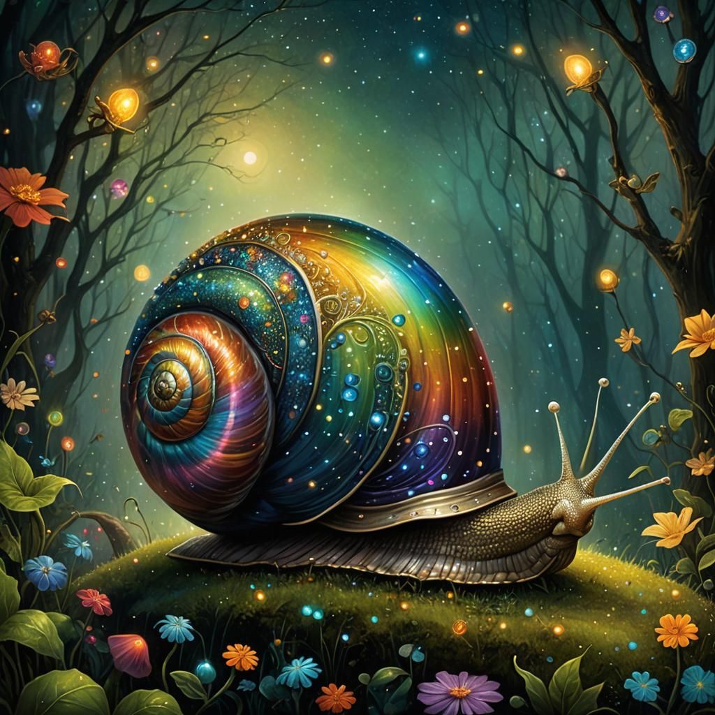 Surreal Rainbow Snail Carries Fantasy World
