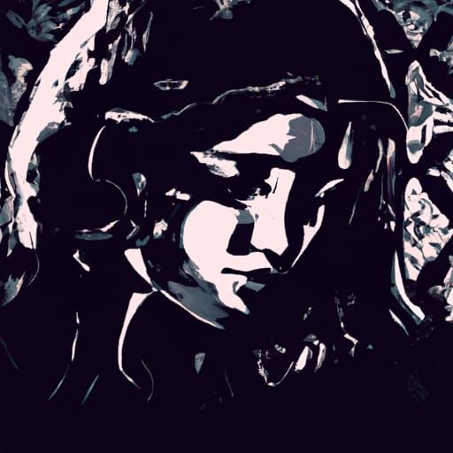 Sad Girl Surrounded by Shadowy Figures: Digital Art