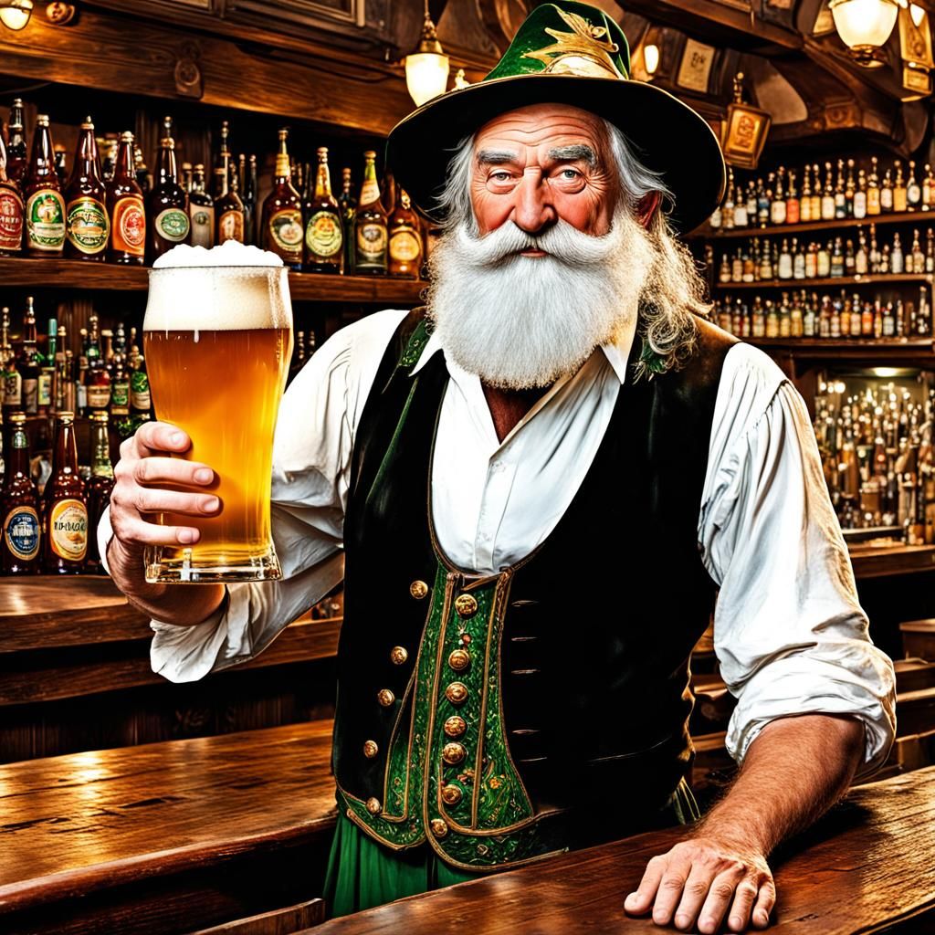 Elf Barkeep Raises Pint in Tavern