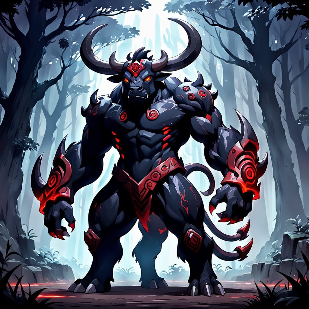Dark Minotaur Fakemon in Anime Style