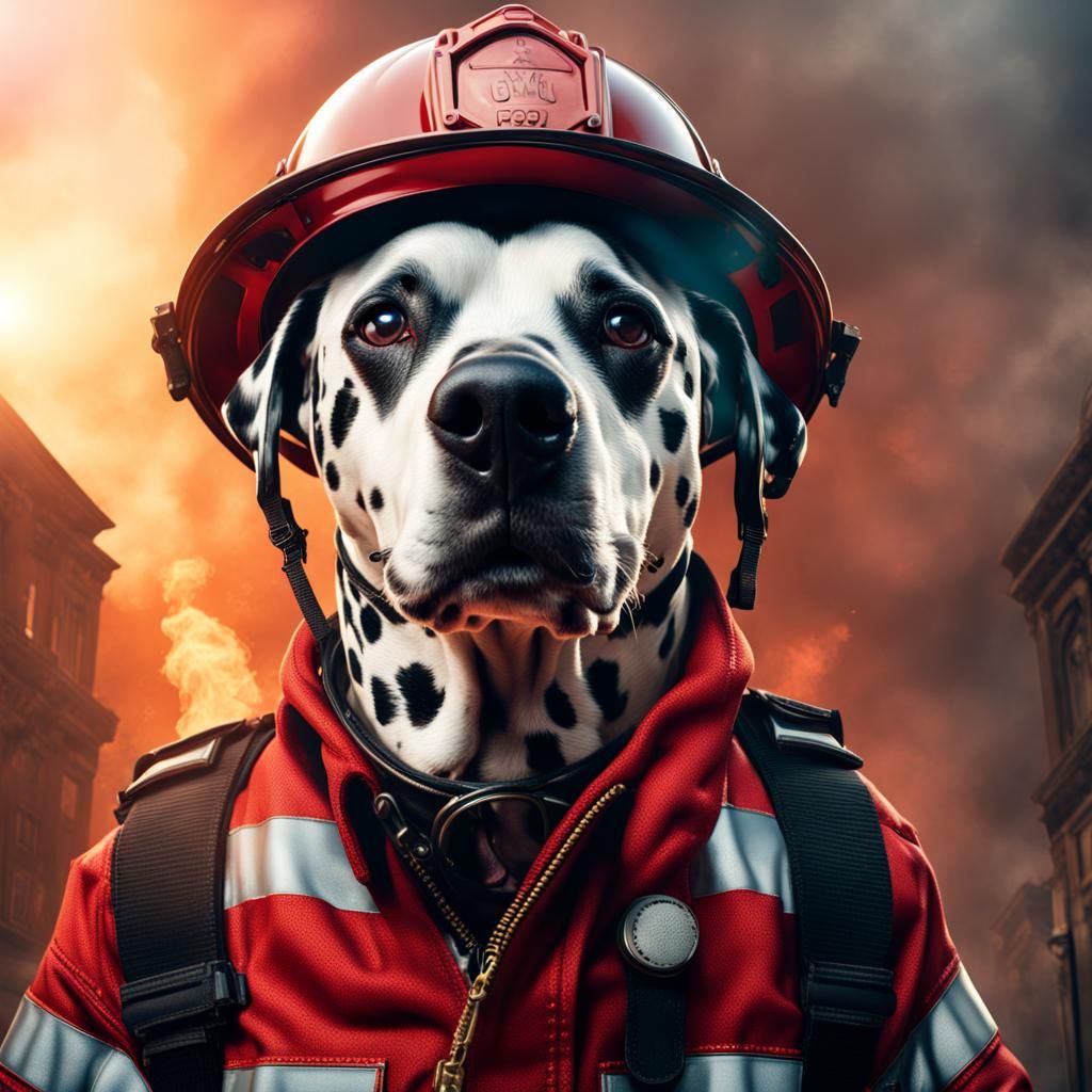 Dalmatian Firefighter in Detailed Fantasy Concept Art