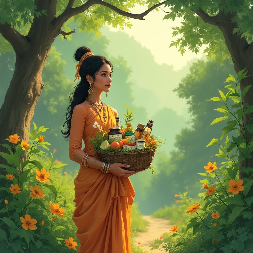 Ayurvedic Entrepreneur in Lush Village Landscape