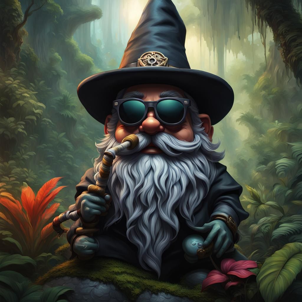 Detailed Garden Gnome in Rainforest, Dark Fantasy Concept Ar...