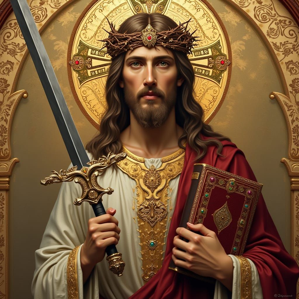 Jesus in Byzantine Glory with Sword and Bible