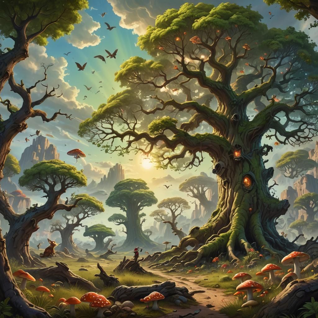Lush Oak Tree in Barren Wasteland: Fantasy Matte Painting