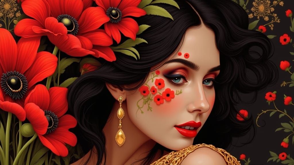 Elegant Woman Portrait in Palekh Style