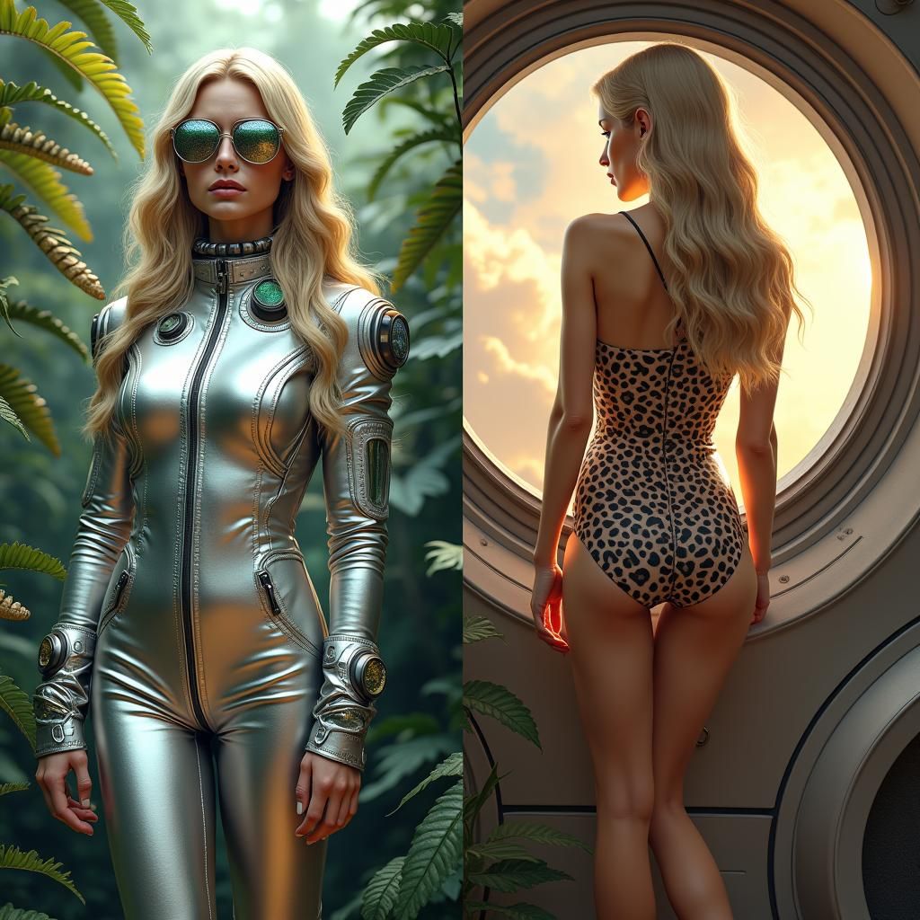 Blonde Woman: Jungle Cosmonaut and Spaceship Fashion