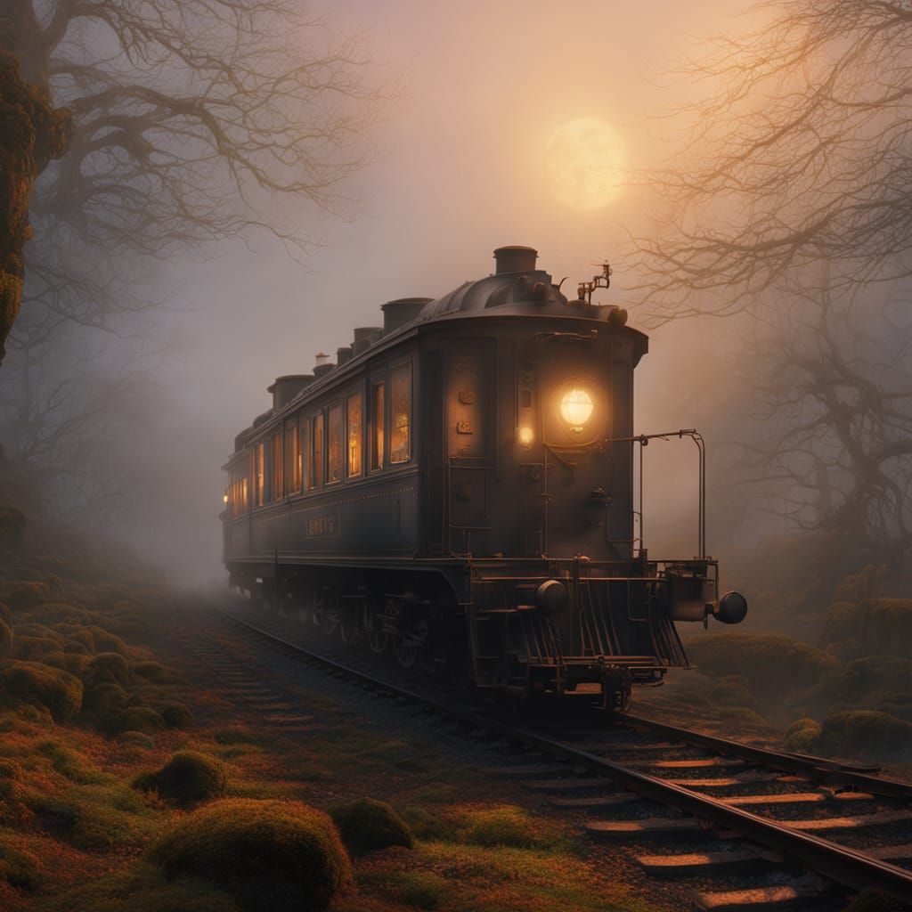 Ethereal Train Journey Through Misty Dreamscape