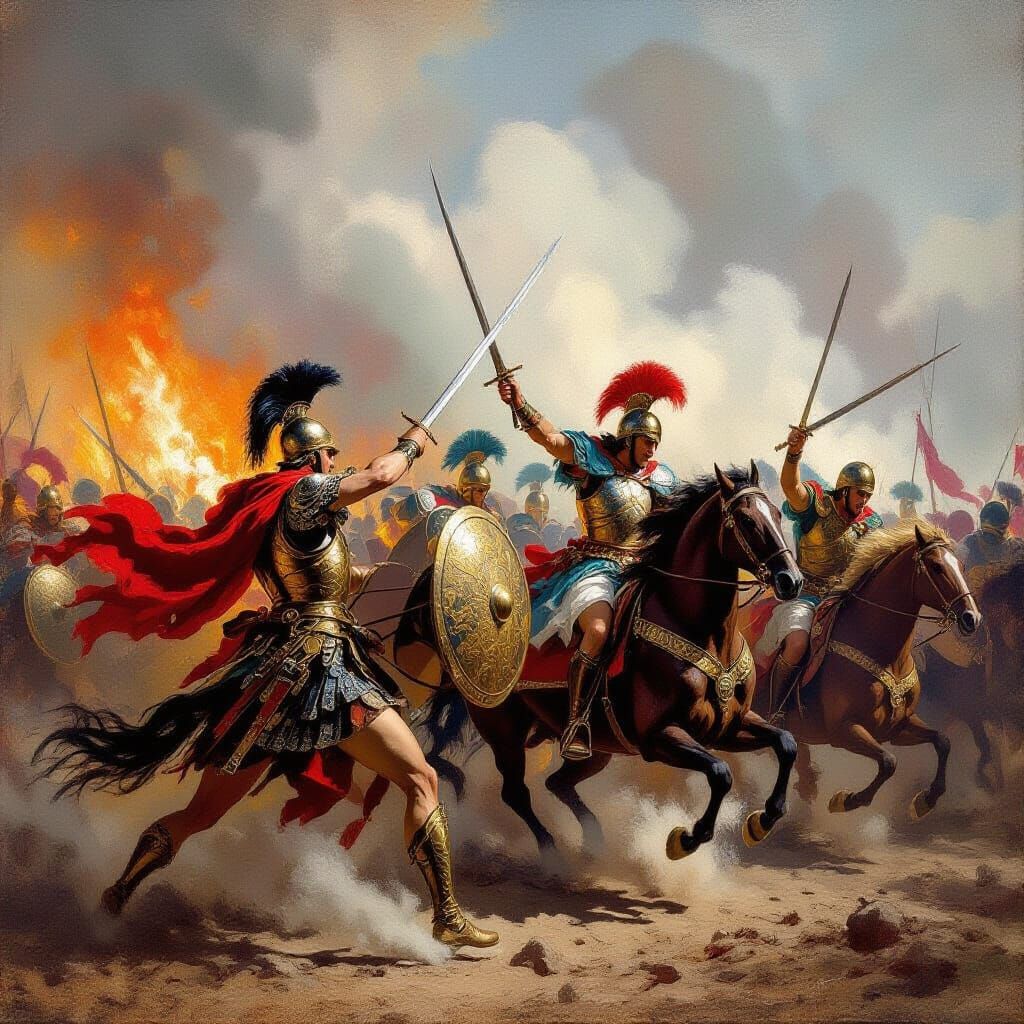 Epic Battle Scene in Romanticist Style