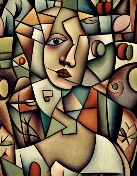 Abstract Woman's Face with Swirling Shapes