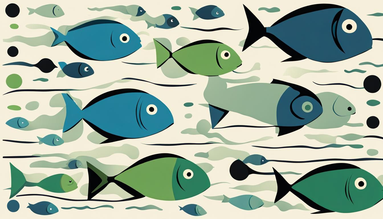 Bauhaus Cartoon Fish Swimming in Ocean