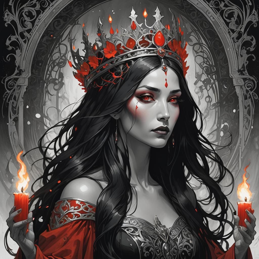 The Candle Queen: Dark Fantasy Art Nouveau Portrait