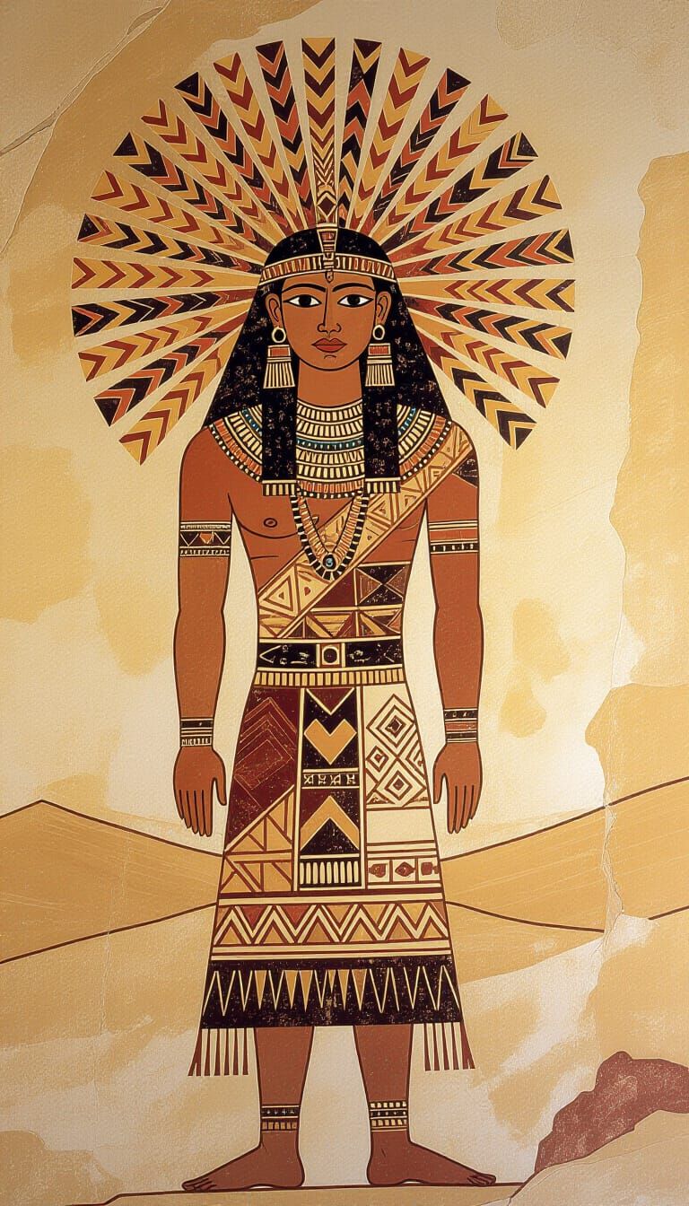 Ancient Cave Art: Regal Figure in Ceremonial Attire