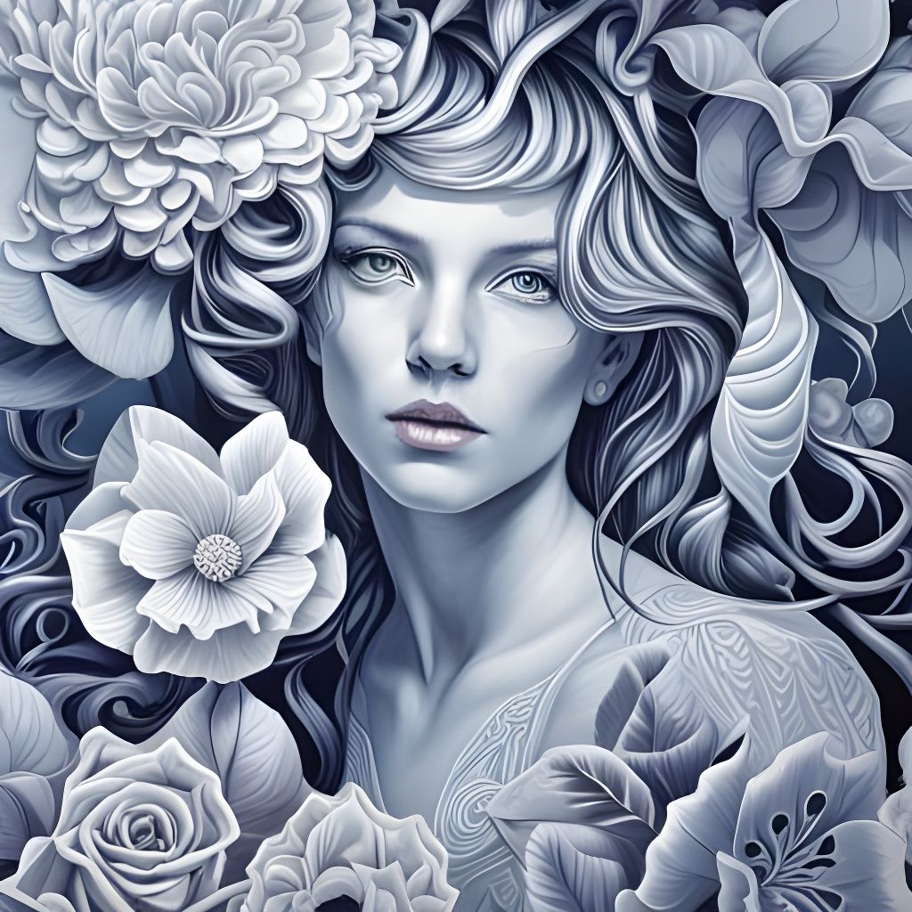Girl Surrounded by Flowers: Detailed Concept Art