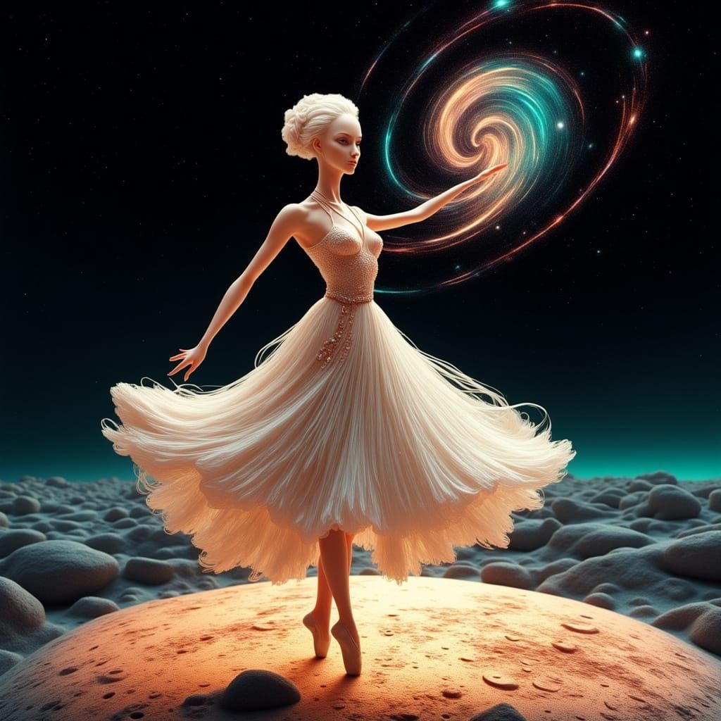 Retro Futuristic Ballerina on a Glowing Moon