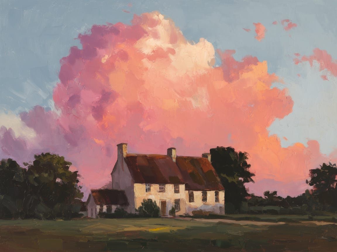 Impressionist Country House in Vibrant Sunset