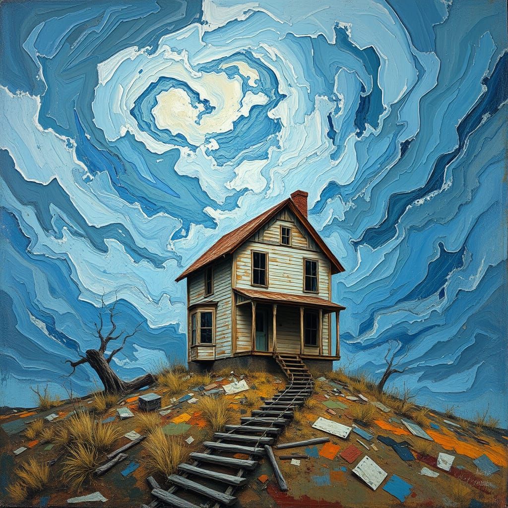 Abandoned House in Expressionist Sky