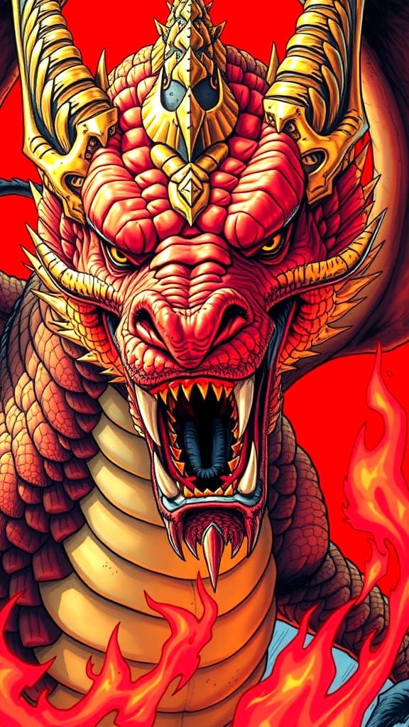 Red Line Dragon with Big Teeth