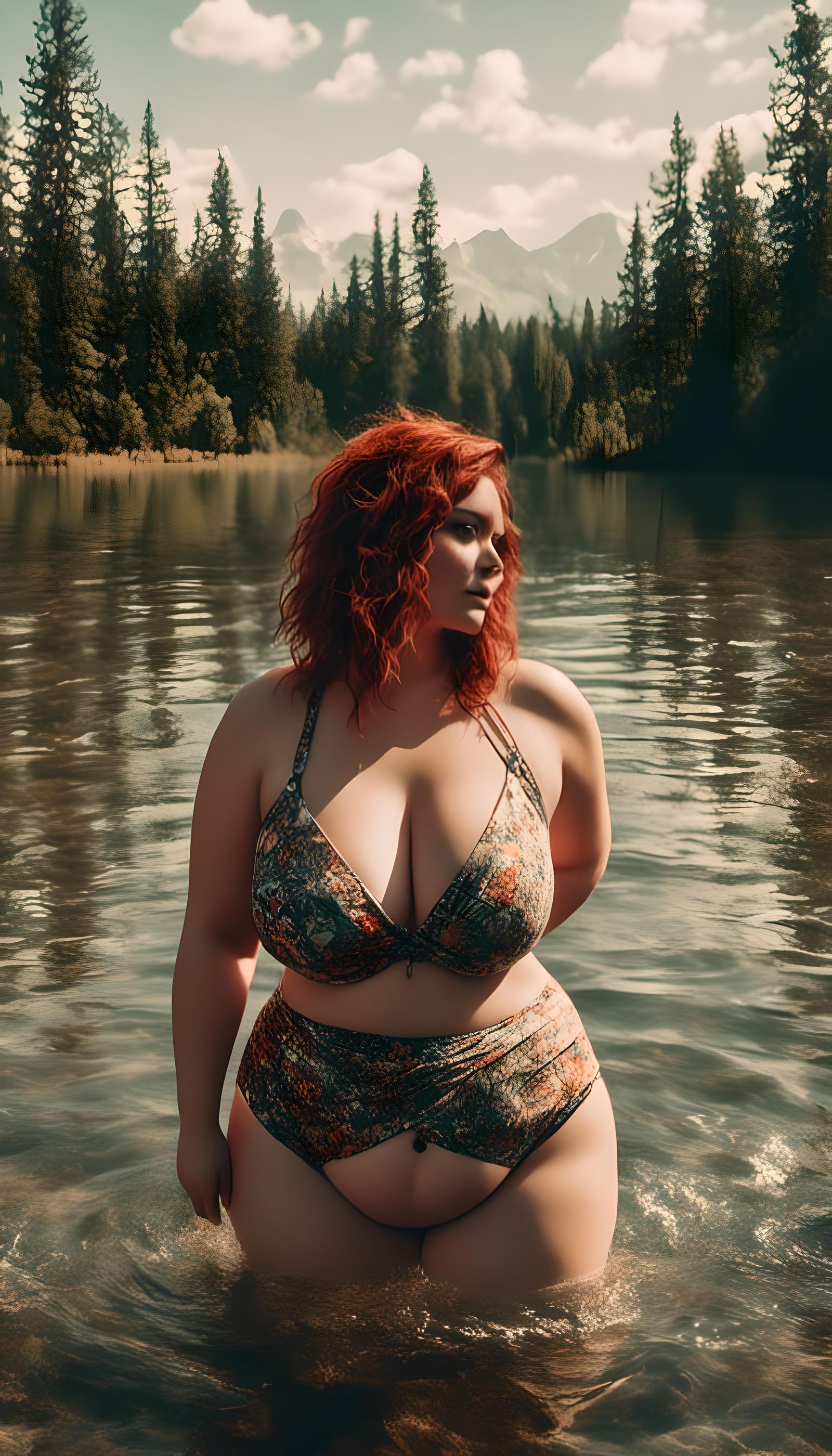 Plus Size Woman in Bikini with Hyperrealistic Style