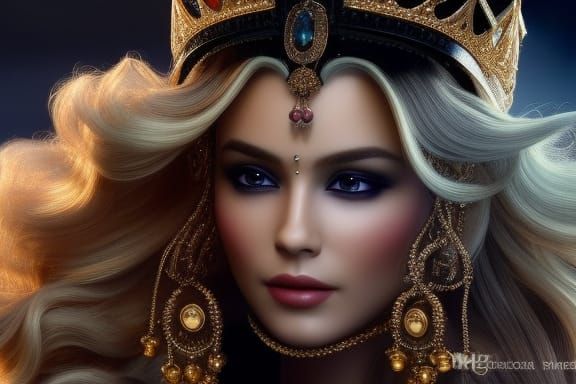 A beautiful highly detailed, intricate, exquisite, elaborate Royal Crown on The Head of The World's Most Beautiful Cauca...