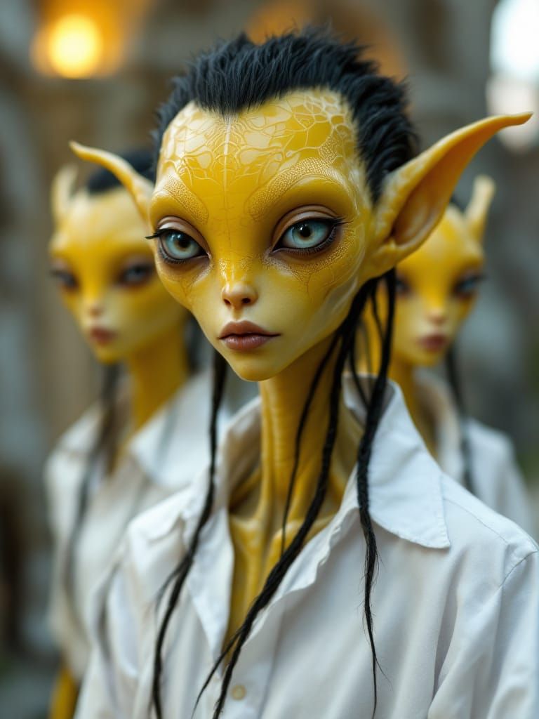 Striking Image of Elegant Patterned Alien Humanoids