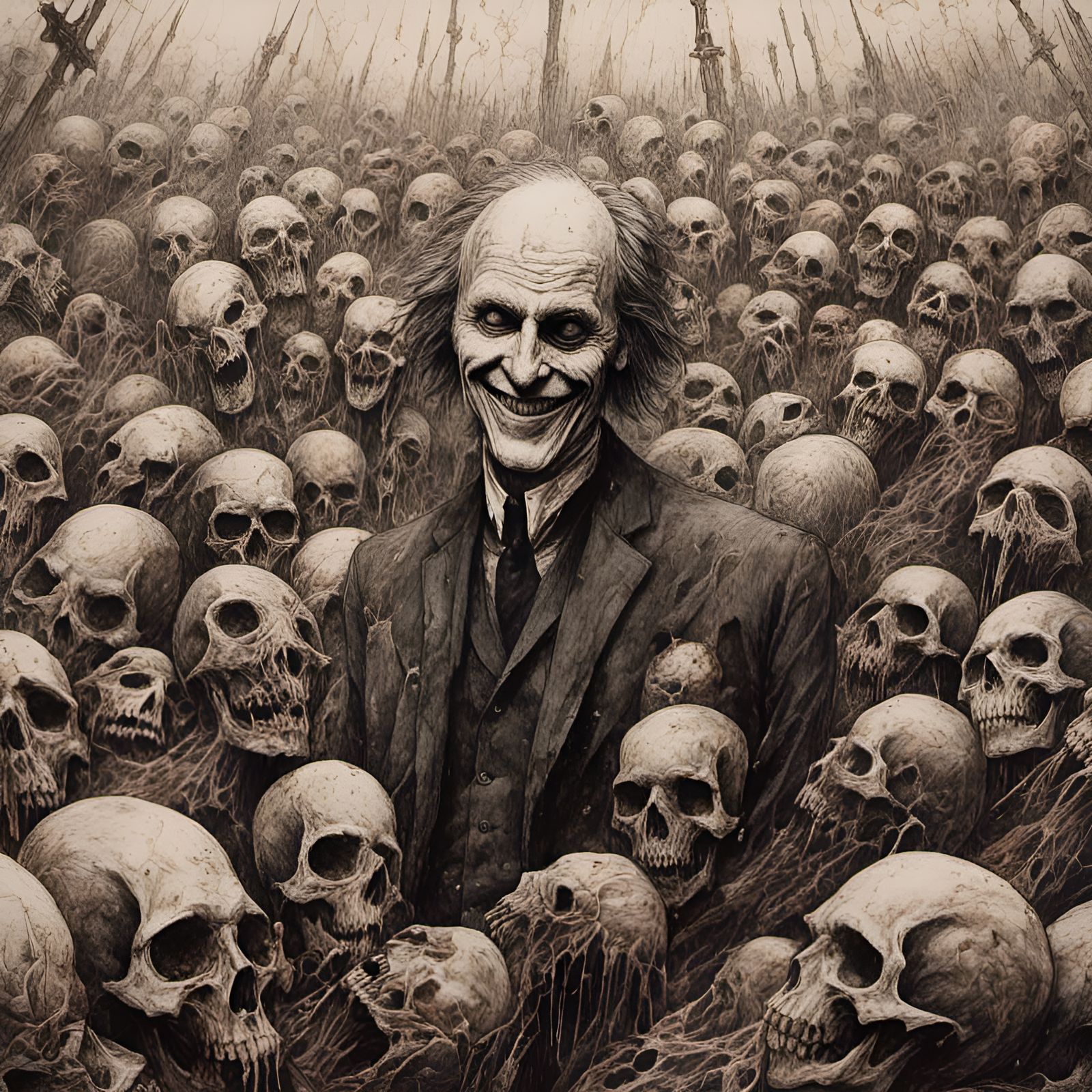 Smiling Politician in Dystopian Ink Painting