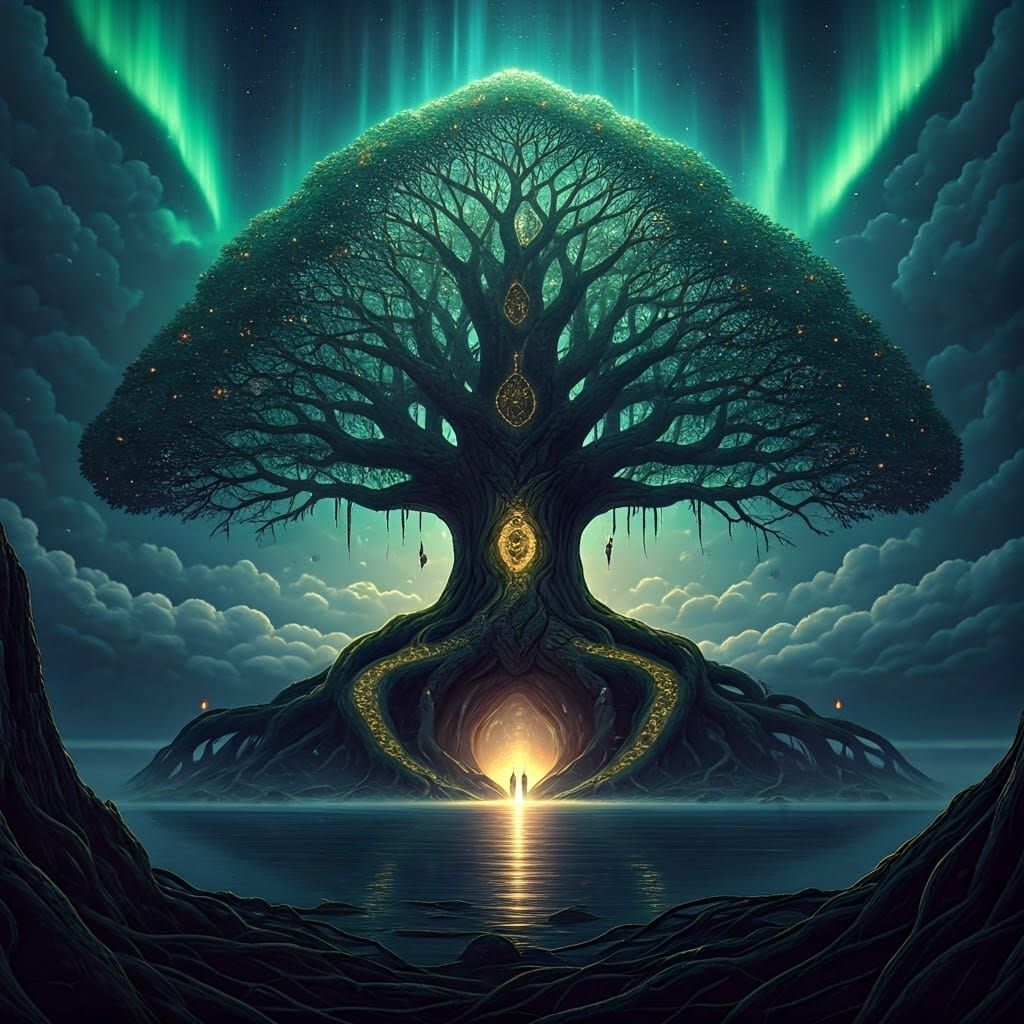 Yggdrasil: Colossal World Tree in Mystical Realm