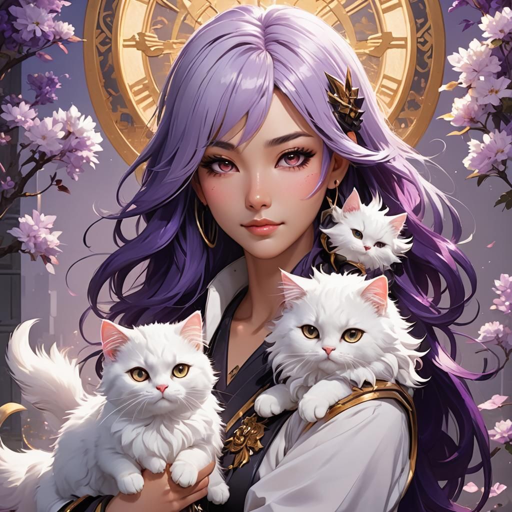Anime-Inspired Woman with Cat in 3D Art