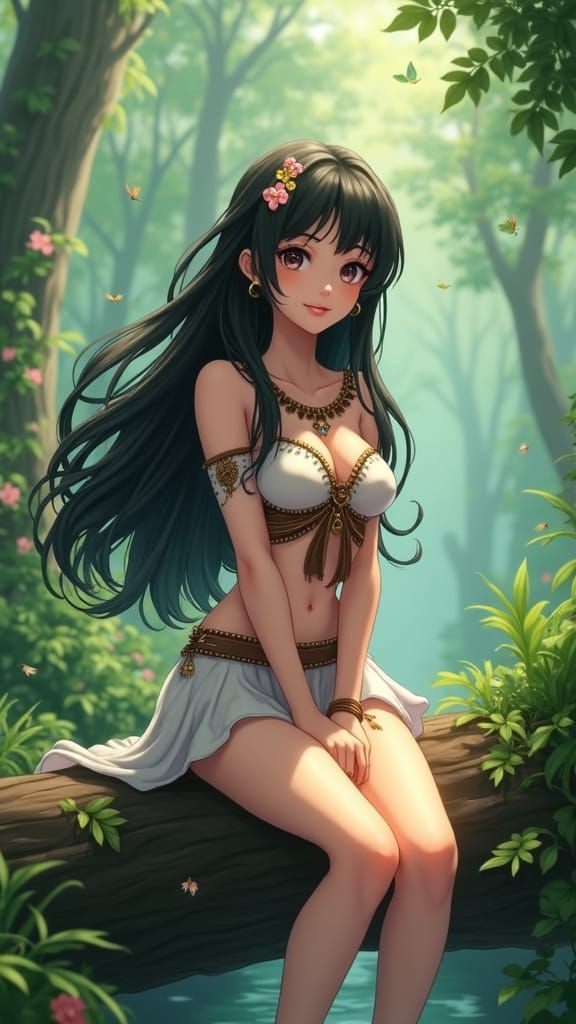 Ethereal Anime Goddess in Lush Forest
