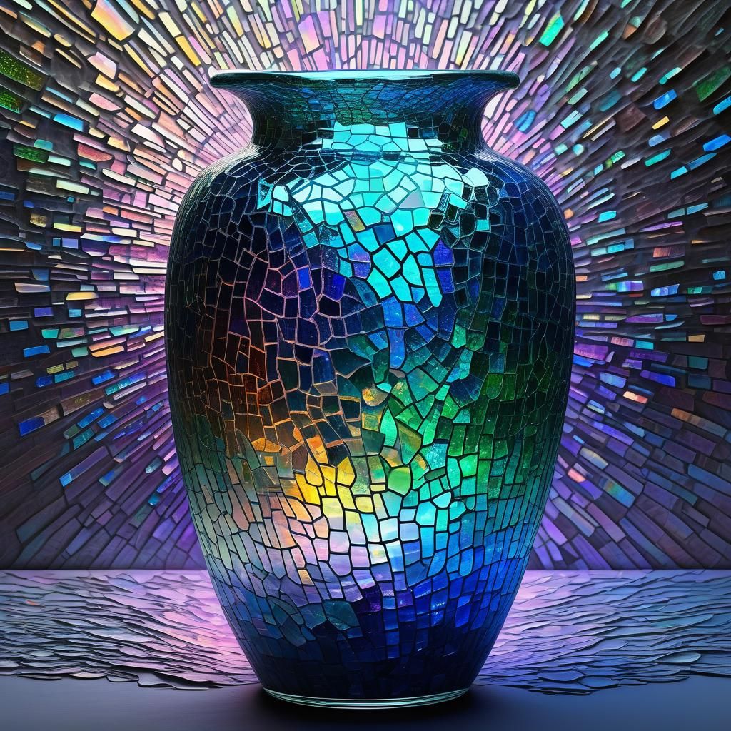 Iridescent Vase with Broken Glass Effect