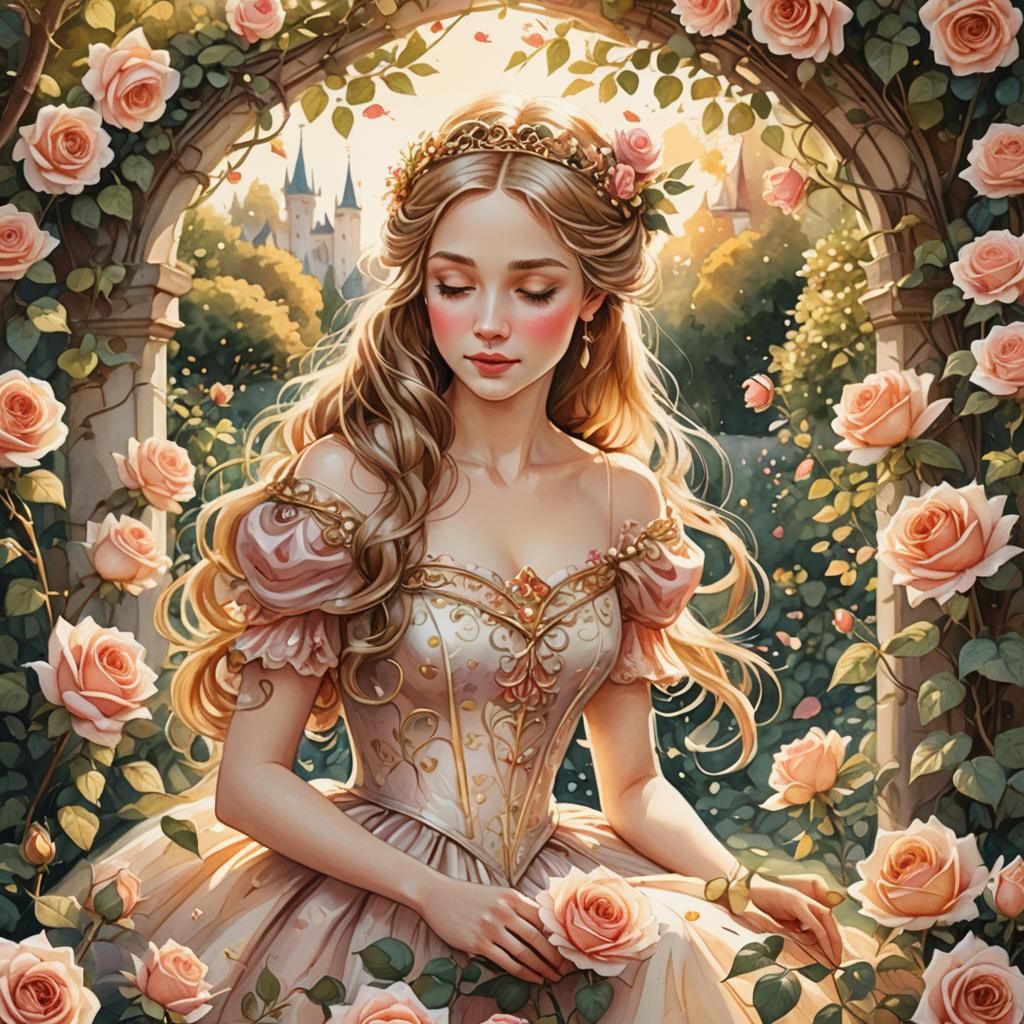 Princess in Rose Garden: Watercolor Storybook Illustration
