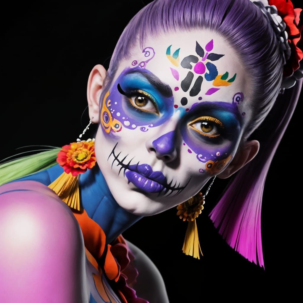 Beautiful Woman in Día de los Muertos Makeup
